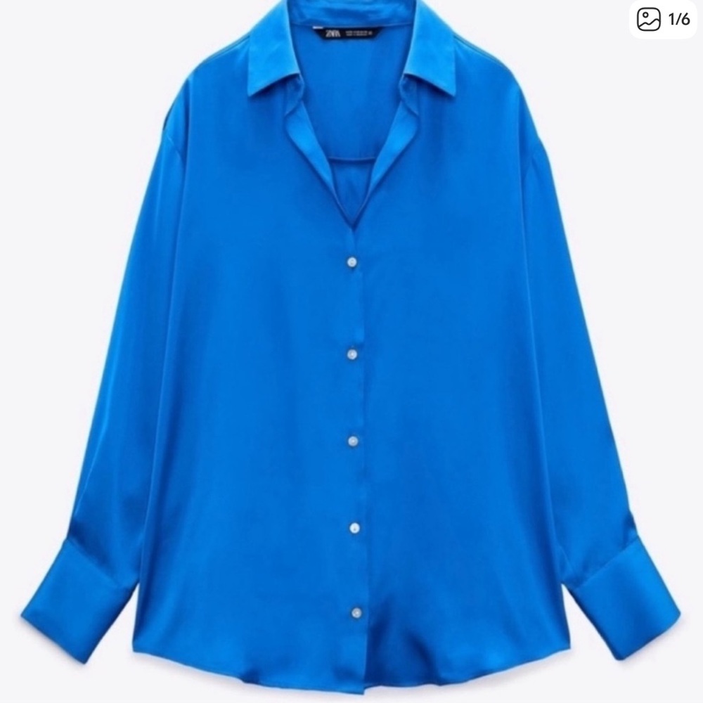 Zara satin Blue Button-Down Shirt